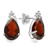 1.05 CT GARNET AND ACCENT DIAMOND 10KT SOLID WHITE GOLD EARRING