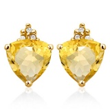 1.4 CARAT CITRINE 10K SOLID YELLOW GOLD TRILLION SHAPE EARRING WITH 0.03 CTW DIAMOND