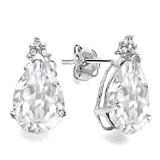 1.35 CT WHITE TOPAZ AND ACCENT DIAMOND 10KT SOLID WHITE GOLD EARRING