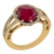 3.52 Ctw I2/I3 Ruby And Diamond 14K Yellow Gold Vintage Style Engagement Halo Ring