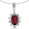 10k White Gold Oval Garnet And Diamond Pendant