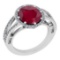 3.52 Ctw I2/I3 Ruby And Diamond 14K White Gold Vintage Style Engagement Halo Ring