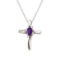 10k White Gold Amethyst and Diamond Cross Pendant 0.29 CTW