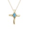 14K Yellow Gold Blue Topaz and Diamond Cross Pendant