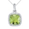 14k White Gold Cushion Cut Peridot And Diamond pendant