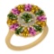 2.86 Ctw I2/I3 Multi Sapphire And Diamond 14K Yellow Gold Flower Ring