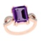 4.47 Ctw I2/I3 Amethyst And Diamond 14K Rose Gold Vintage Style Ring