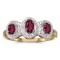 10k Yellow Gold Oval Rhodolite Garnet And Diamond Three Stone Ring 0.66 CTW