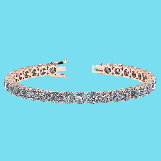 Certified 14.85 Ctw SI1/I2 Diamond Ladies Fashion 18K Rose Gold Tennis Bracelet