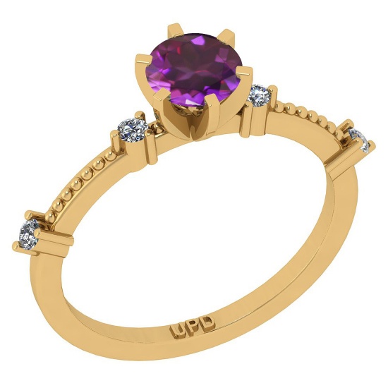 0.64 Ctw I2/I3 Amethyst And Diamond 10K Yellow Gold Promises Ring