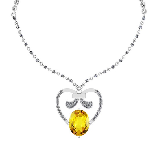 19.70 Ctw SI2/I1 Lemon Topaz And Diamond 14k White Gold Victorian Style Necklace