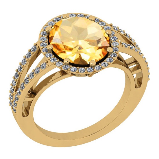 3.52 Ctw I2/I3 Citrine And Diamond 14K Yellow Gold Vintage Style Engagement Halo Ring