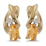 10k Yellow Gold Oval Citrine And Diamond Earrings 0.32 CTW