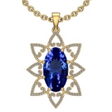 8.24 Ctw VS/SI1 Tanzanite And Diamond 14k Yellow Gold Victorian Style Necklace