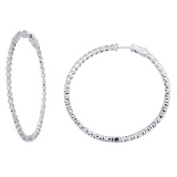 14K White Gold 2.7 Ct Diamond 50mm Round Secure Lock Hoop Earrings