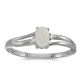 14k White Gold Oval Opal And Diamond Ring 0.2 CTW