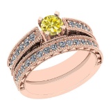 1.17 Ctw I2/I3 Treated Fancy Yellow And White Diamond 14K Rose Gold Bridal Wedding Ring