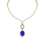 13.71 Ctw SI2/I1 Tanzanite And Diamond 14k Yellow Gold Victorian Style Necklace