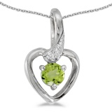 14k White Gold Round Peridot And Diamond Heart Pendant 0.25 CTW