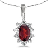 10k White Gold Oval Garnet And Diamond Pendant