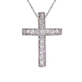 14K White Gold Medium Diamond Scroll Cross Pendant