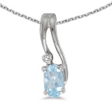 14k White Gold Oval Aquamarine And Diamond Wave Pendant