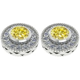 1.40 Ctw I2/I3 Treated Fancy Yellow And White Diamond 14K White Gold Stud Earrings