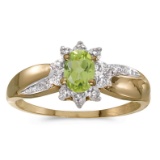 14k Yellow Gold Oval Peridot And Diamond Ring 0.41 CTW