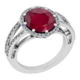 3.52 Ctw I2/I3 Ruby And Diamond 14K White Gold Vintage Style Engagement Halo Ring