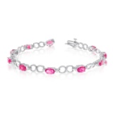 10K White Gold Oval Pink Topaz and Diamond Bracelet 4.33 CTW