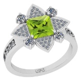 1.93 Ctw I2/I3 Peridot And Diamond 10K White Gold Engagement Ring