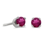 14k Petite White Gold Round Rhodolite Garnet Stud Earrings in 14k White Gold 0.24 CTW