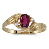 14k Yellow Gold Oval Rhodolite Garnet And Diamond Ring 0.52 CTW