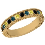 0.98 Ctw I2/I3 Multi Treated Fancy yellow,Blue,Black diamond 14K Yellow Gold Filigree Style Band Rin