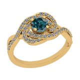 0.86 Ctw I2/I3 Treated Fancy Blue And White Diamond 14K Yellow Gold Cluster Bridal Wedding Ring