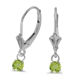 14k White Gold 5mm Round Genuine Peridot Lever-back Earrings 0.6 CTW