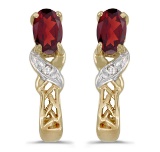 10k Yellow Gold Oval Garnet And Diamond Earrings 0.47 CTW