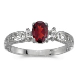 14k White Gold Oval Garnet And Diamond Filagree Ring 0.51 CTW