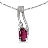 10k White Gold Oval Rhodolite Garnet And Diamond Wave Pendant 0.24 CTW