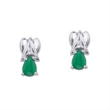 14k White Gold Pear-Shaped Emerald and Diamond Stud Earrings