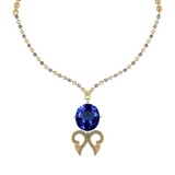 8.83 Ctw VS/SI1 Tanzanite And Diamond 14k Yellow Gold Victorian Style Necklace