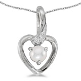 14k White Gold Pearl And Diamond Heart Pendant