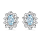 10k White Gold Oval Aquamarine And Diamond Earrings 0.29 CTW