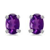 14k White Gold Oval Amethyst Earrings 0.68 CTW