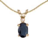 14k Yellow Gold Oval Sapphire And Diamond Filagree Pendant 0.4 CTW