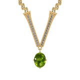 1.59 Ctw VS/SI1 Peridot And Diamond 10K Yellow Gold Necklace