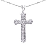 14K White Gold Diamond Cross Pendant