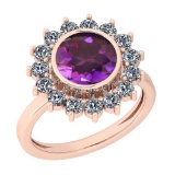 2.87 Ctw I2/I3 Amethyst And Diamond 10K Rose Gold Vintage Style Ring