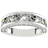 0.49 Ctw I2/I3 Treated Fancy yellow,Blue,Black, And White Diamond 14K Yellow Gold Filigree Style Ban