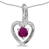 14k White Gold Round Ruby And Diamond Heart Pendant